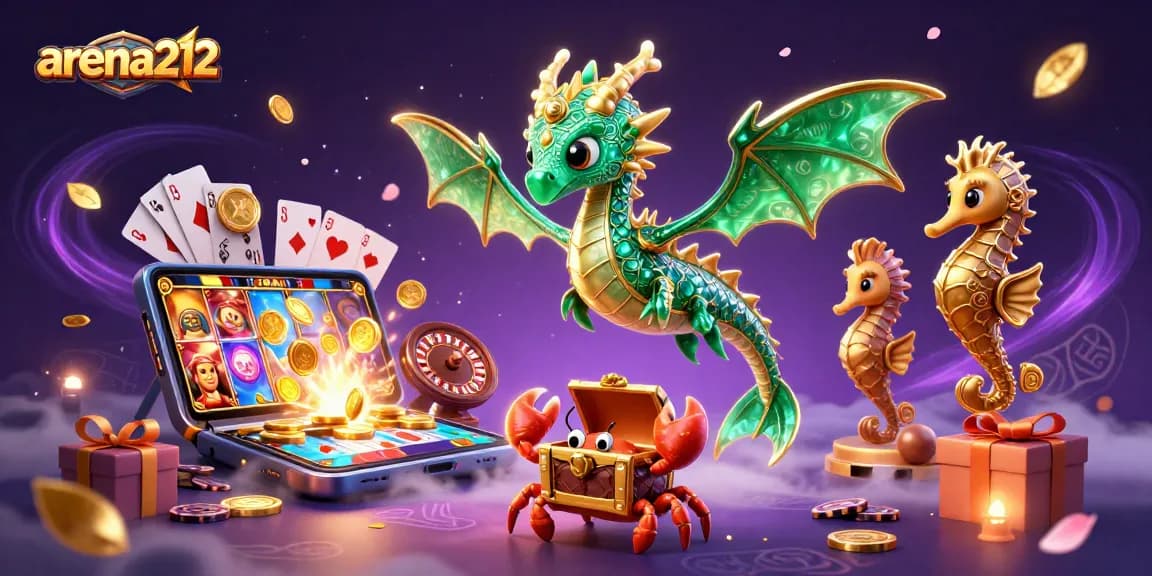 arena212 menikmati kemenangan di slot sambil dikelilingi ular laut emeral dan koin emas