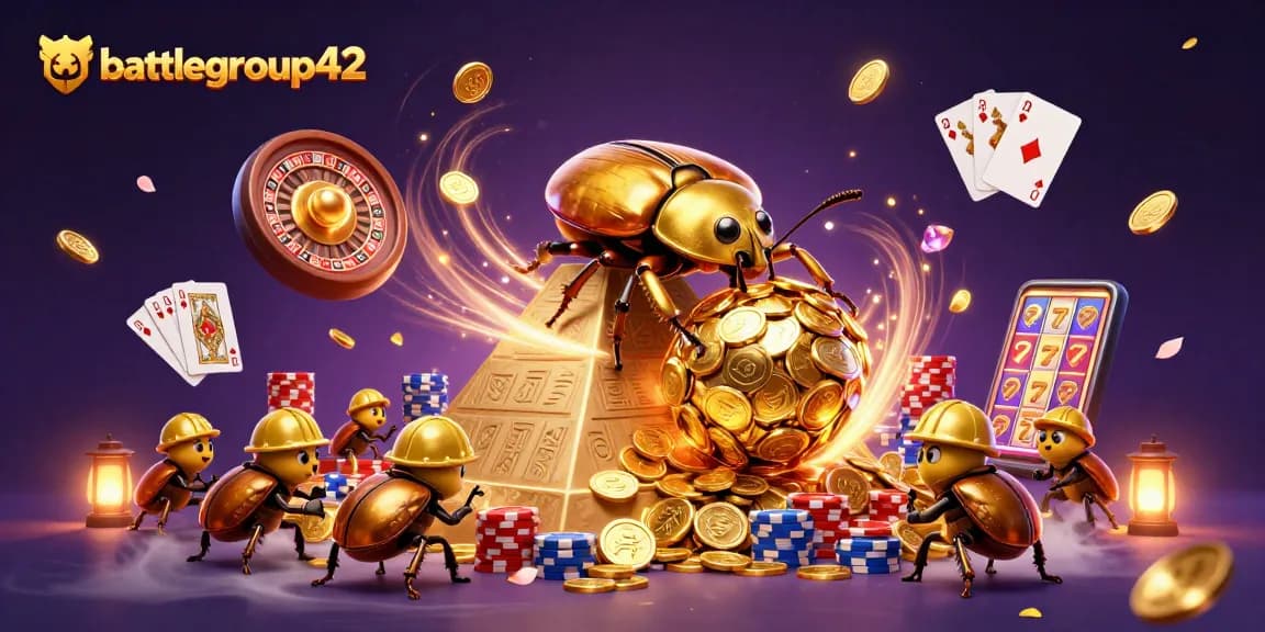 Experience electrifying thrills at battlegroup42 featuring golden beetles and cascading casino treasures.