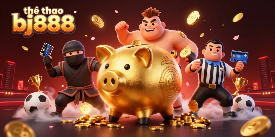Engage in intense sports betting with thể thao bj888, featuring dynamic characters in a vibrant casino atmosphere.