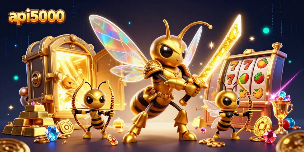 Menggandakan kemenangan di api5000 dengan simbol slot yang menang dan karakter 3D yang menarik.
