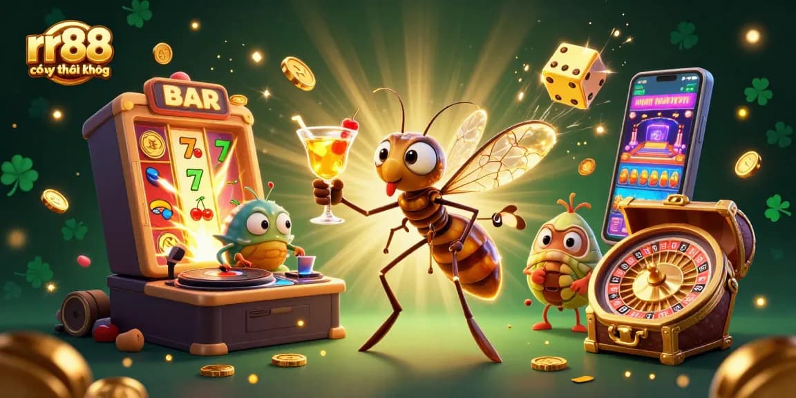Experience excitement with rr88 có uy tín không, featuring characters in vivid 3D casino scene.