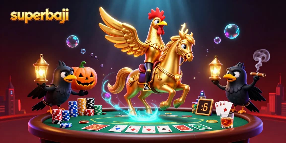 Experience the thrilling games at superbaji with golden rooster characters in a vibrant casino scene