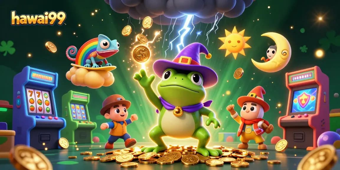Experience the magic of hawai99 with a cash storm created by a wizard frog and chameleon!