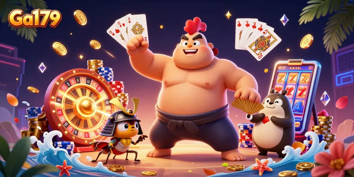 Experience thrilling gameplay with Ga179, featuring a powerful sumo rooster, samurai cricket, and a tanuki announcer.