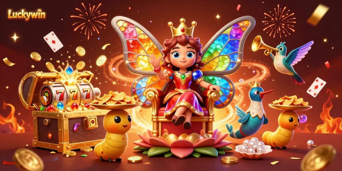 Experience thrilling wins at Luckywin's dynamic casino scene with gem-colored butterfly queen and exploding treasure.