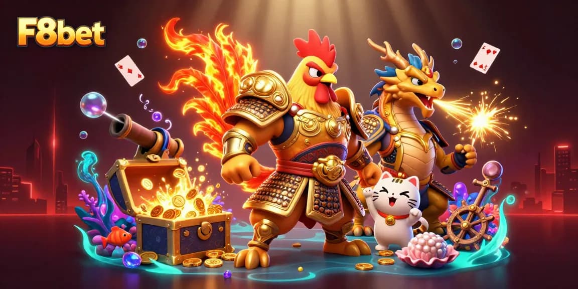 Engage in exciting gameplay with F8bet, featuring dynamic characters and rich casino elements in a captivating scene.