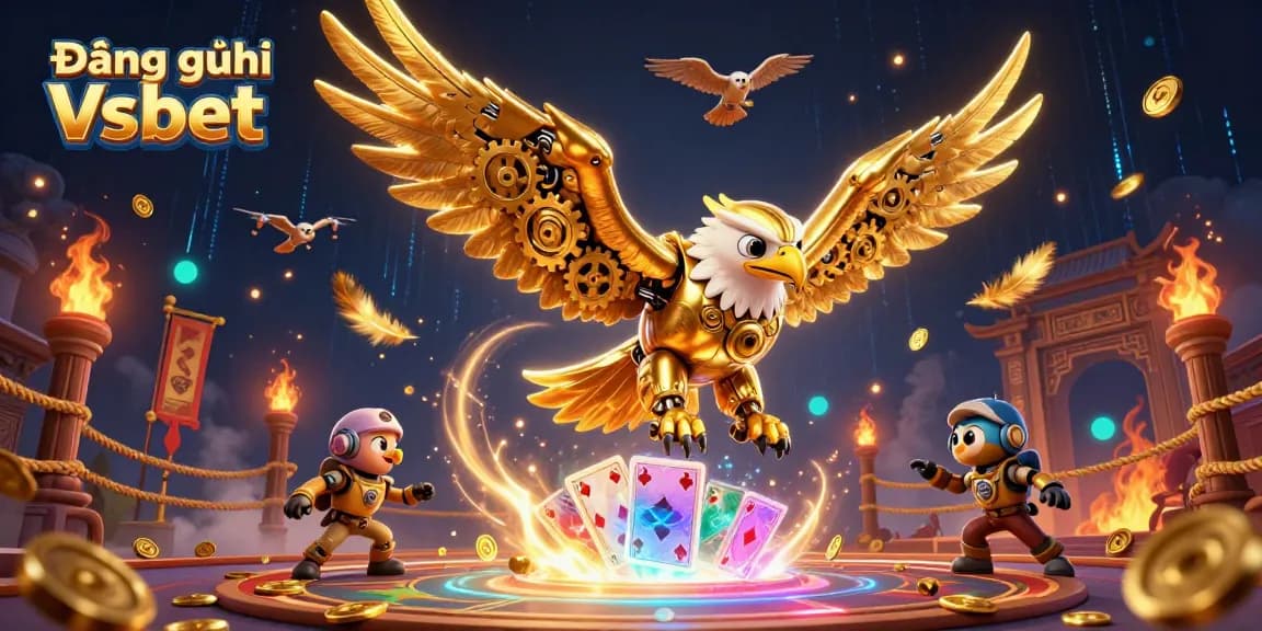 Engage in Đăng ký Vsbet with a vibrant 3D illustration of an eagle amid dynamic casino elements.