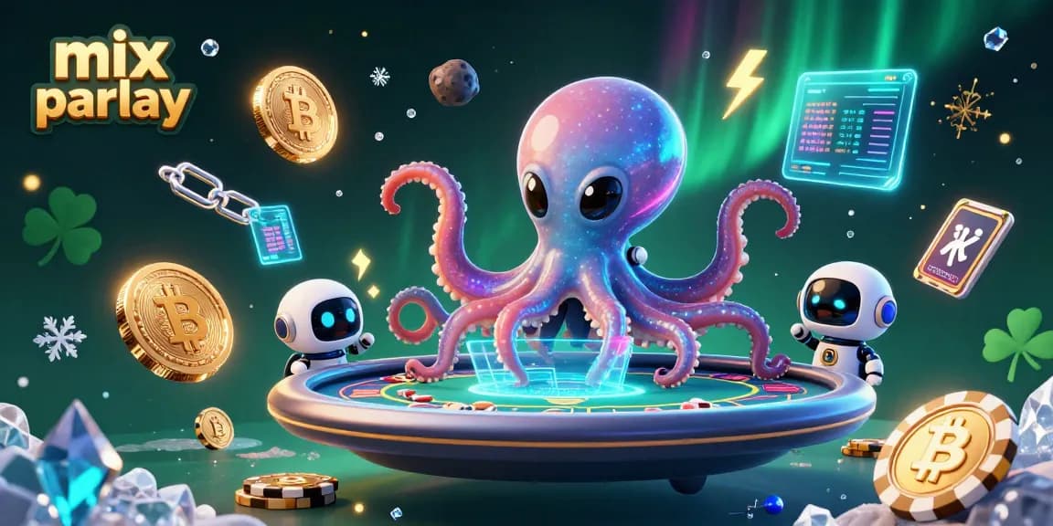 Engage in the thrill of mix parlay betting with a vibrant alien octopus at a holographic poker table
