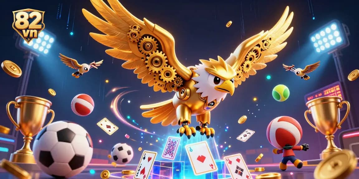 Engage in thrilling gameplay with 82 vn featuring a vibrant cybernetic eagle illustration.