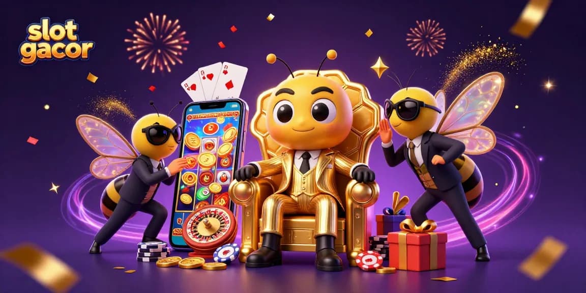 Experience slot gacor excitement with vibrant casino elements and charismatic characters in a dynamic scene.