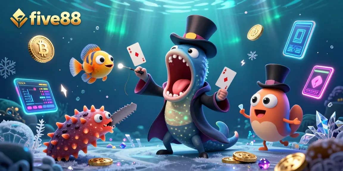 Experience thrilling gaming at five88 with magical underwater creatures showcasing card tricks.