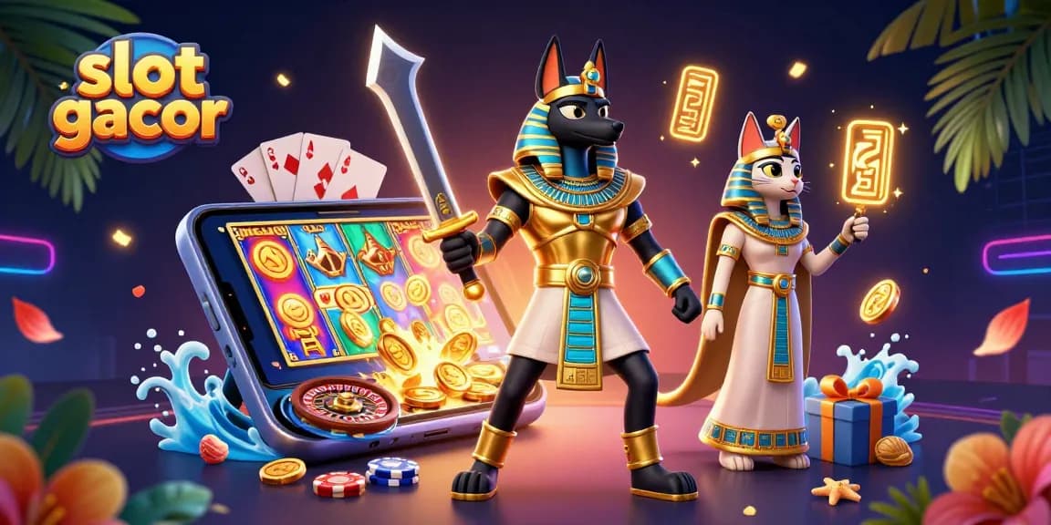 Experience huge wins at slot gacor with vibrant 3D illustrations of iconic casino elements.