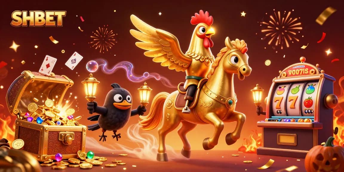 Engage with SHBET for thrilling casino adventures featuring a golden rooster and vibrant gaming elements.