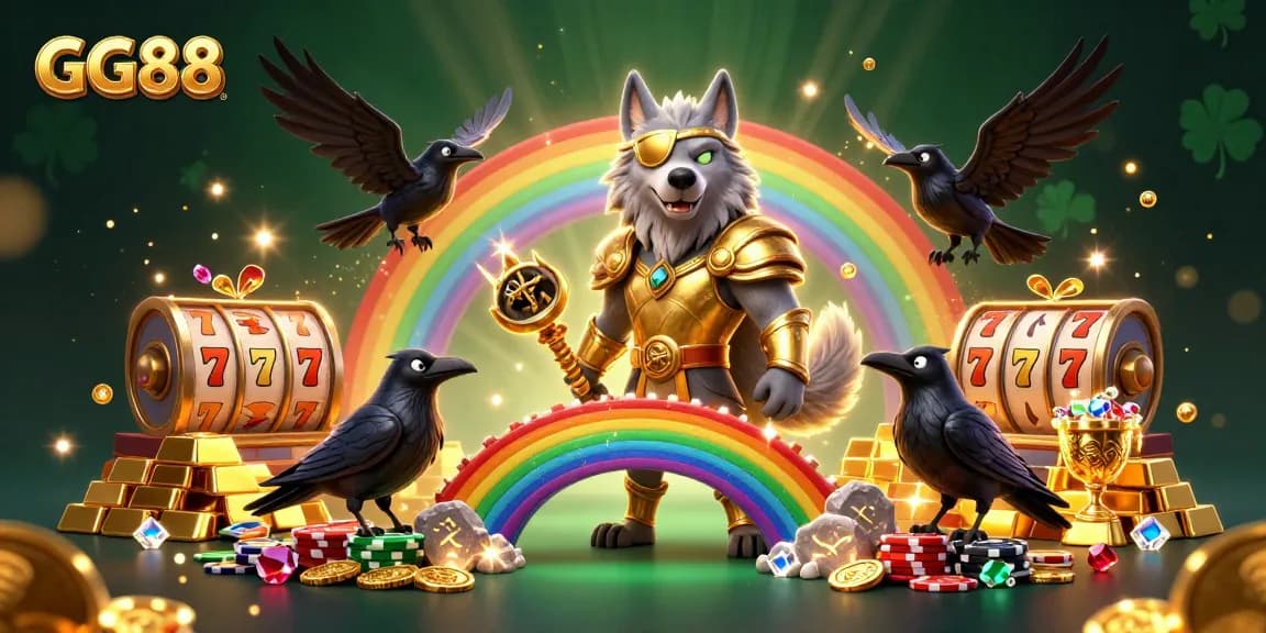 Spin to win with GG88 in a vibrant 3D casino world of riches and mythical figures.