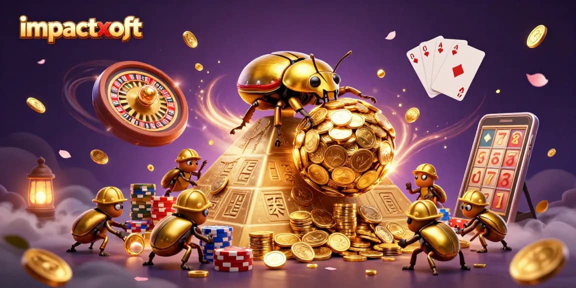 Engage in thrilling gameplay with impactxoft as a golden beetle conquers the casino pyramid of riches.