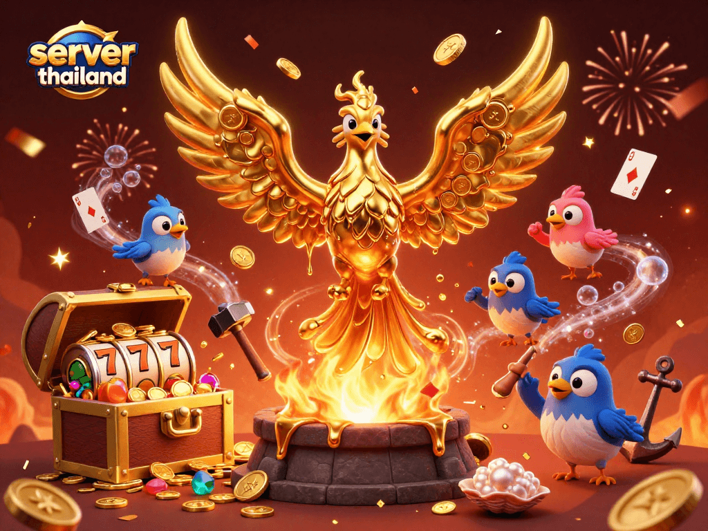 Experience thrilling action with the server thailand as a magical phoenix casts gold coins, creating winning moments.