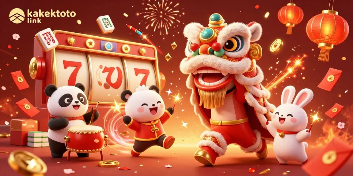 Engage with the vibrant kakektoto link illustration showcasing festive slot reels and characters celebrating luck.
