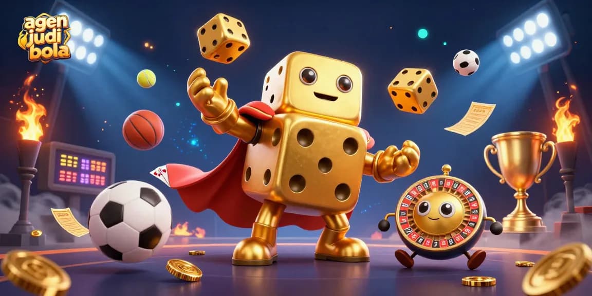 Engage in thrilling gameplay with agen judi bola as golden dice and sports balls create an electrifying scene.