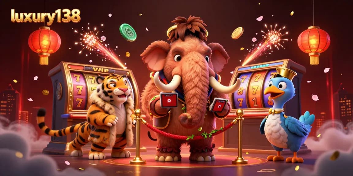 Experience thrilling wins with luxury138 slots featuring dynamic characters and prosperous elements in a vibrant casino setting.