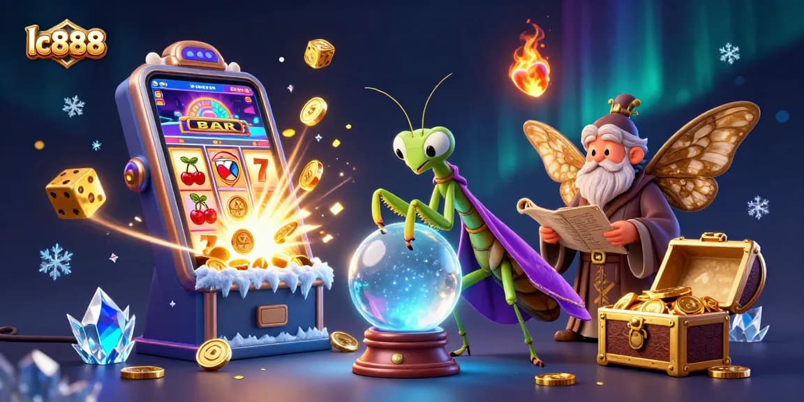 Experience exciting wins with lc888 at this vibrant casino-themed illustration filled with engaging characters.