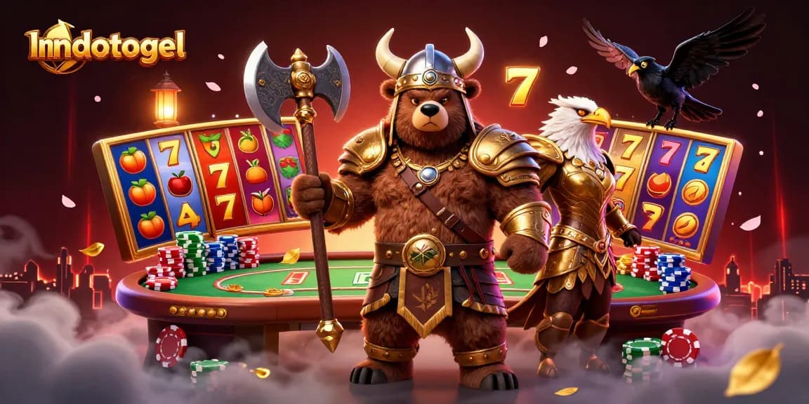 Engage with Indotogel's thrilling jackpot experience featuring dynamic slot reels and iconic symbols.