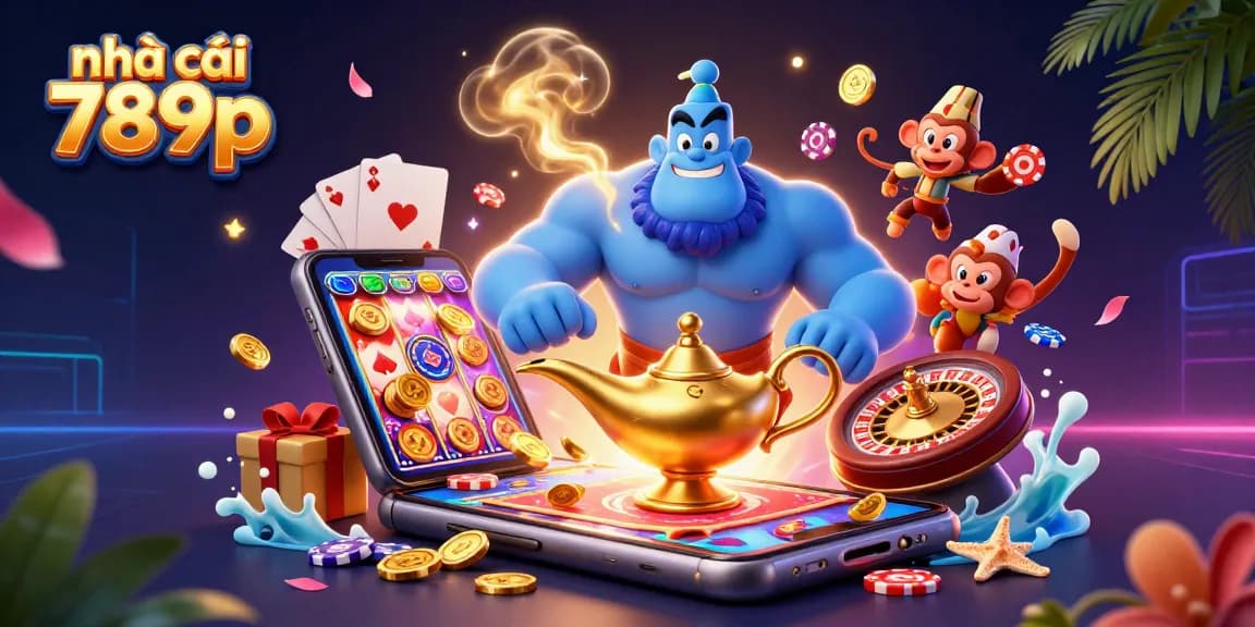 Engage with nhà cái 789p in a vibrant 3D casino scene showcasing exciting slot games and dynamic characters.