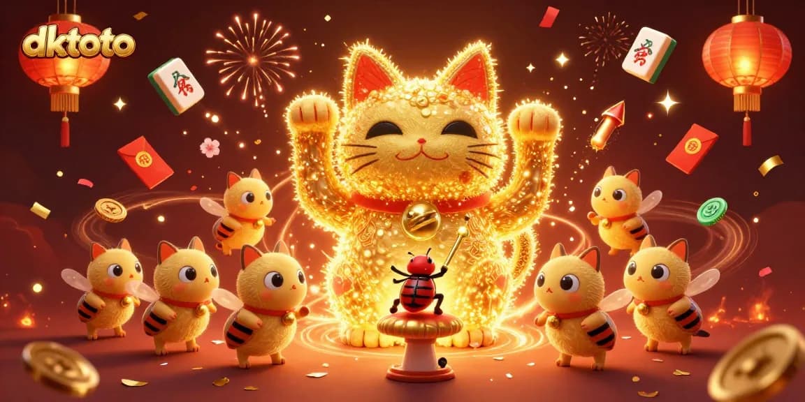 Experience the excitement of dktoto's live baccarat with a vibrant lucky cat illustration.