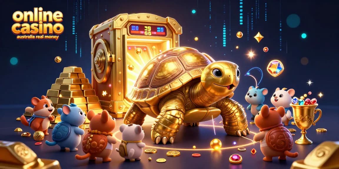 Experience the excitement of online casino australia real money gaming with vibrant golden elements and playful characters in action.