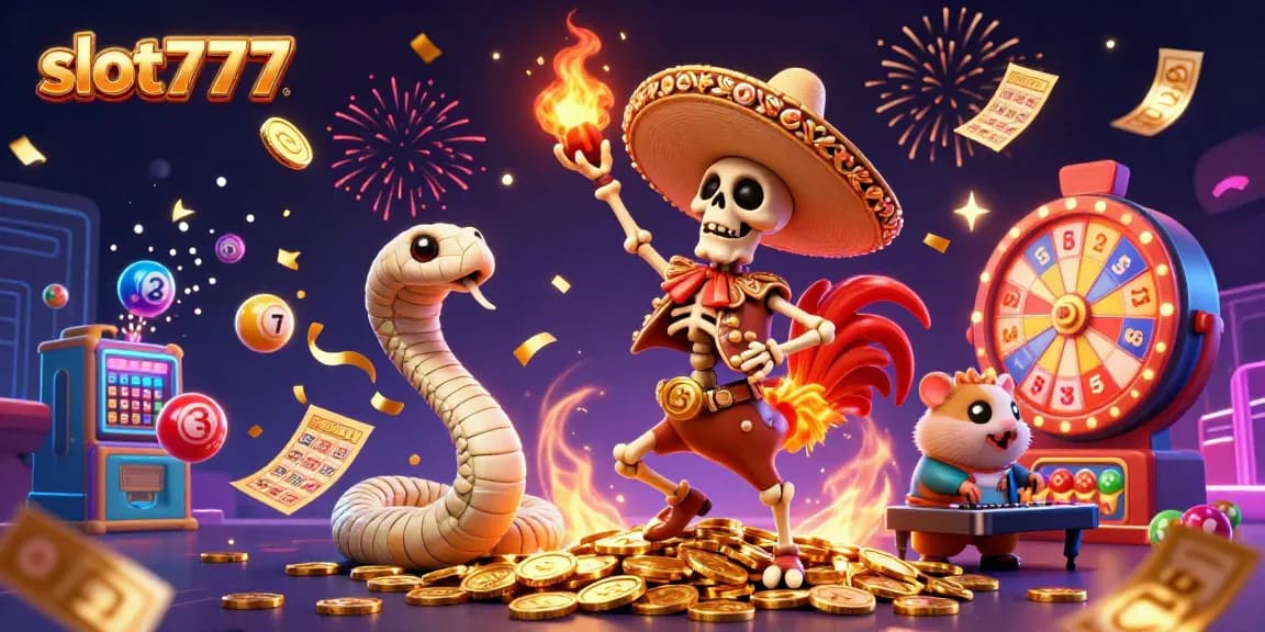 Experience vibrant slot777 action with a lively cartoon scene featuring unique characters and dynamic elements.