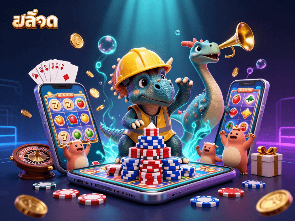 Engage in the thrilling world of สล็อต with a vibrant 3D illustration of casino excitement.