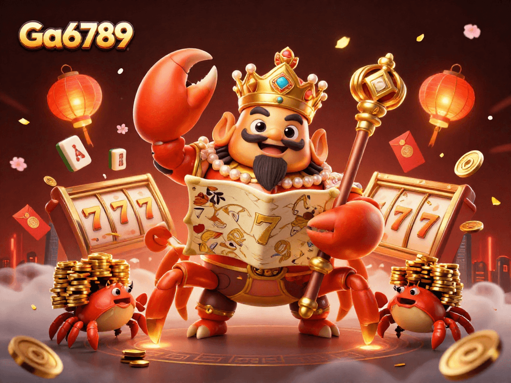 Experience Ga6789's vibrant casino scene featuring a golden crab emperor surrounded by dynamic game elements.
