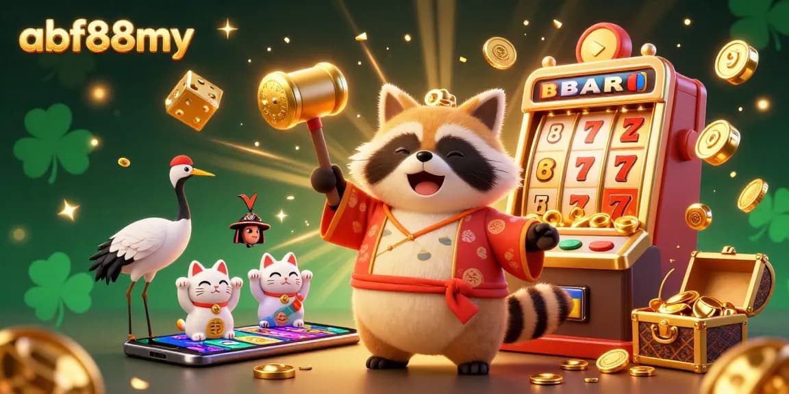 Experience exciting wins at afb88my with a vibrant 3D illustration showcasing colorful slot machine jackpots.
