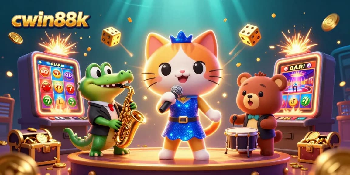 Experience the excitement of cwin88k with vibrant casino-themed characters and elements in 3D.