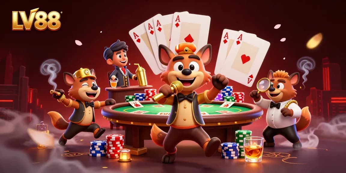 Experience the vibrant energy of LV88 casino with hyenas at a comedy club, mixing drinks and checking IDs.