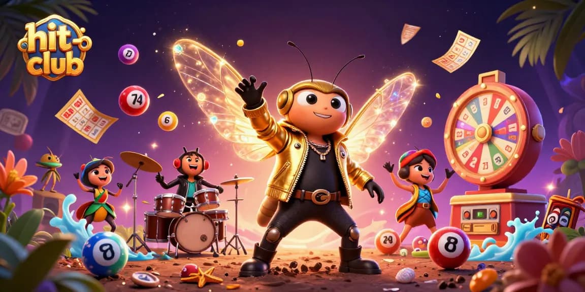 Engage in hit-club fun with a vibrant lottery scene featuring a rock star cicada.