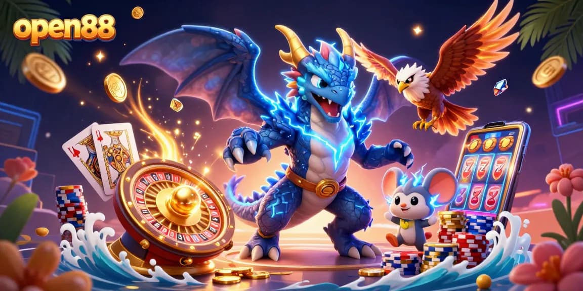 Engage with open88 through an electric-themed casino adventure, featuring thunder dragon and vibrant gaming elements.