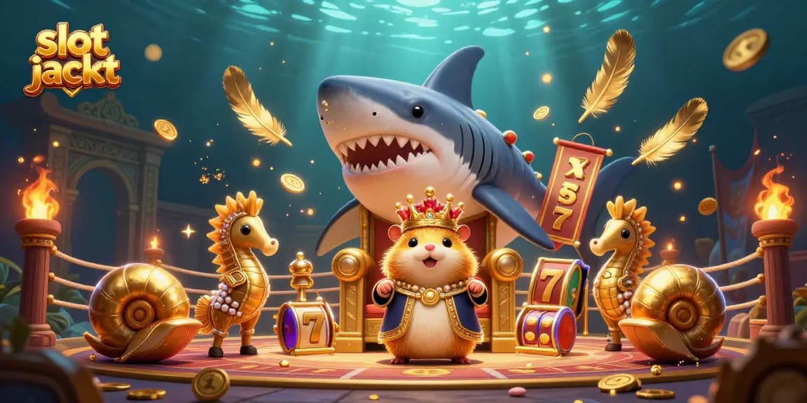 Memenangkan slot jackpot dengan raja hamster emas dan pengawal kuda laut di arena bertema perjudian
