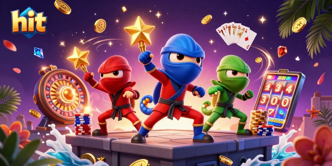 Experience the thrill of hit gaming with chameleon ninjas and cascading coins in a vibrant casino scene.