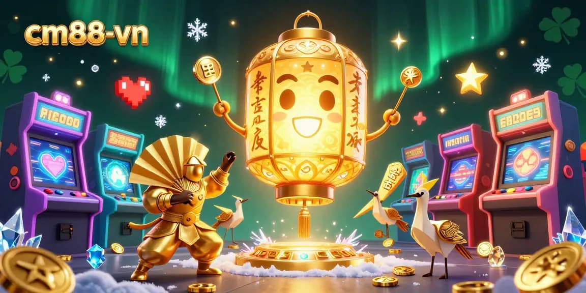Experience exciting gaming with cm88-vn's vibrant casino atmosphere featuring spirited lanterns and arcade games.