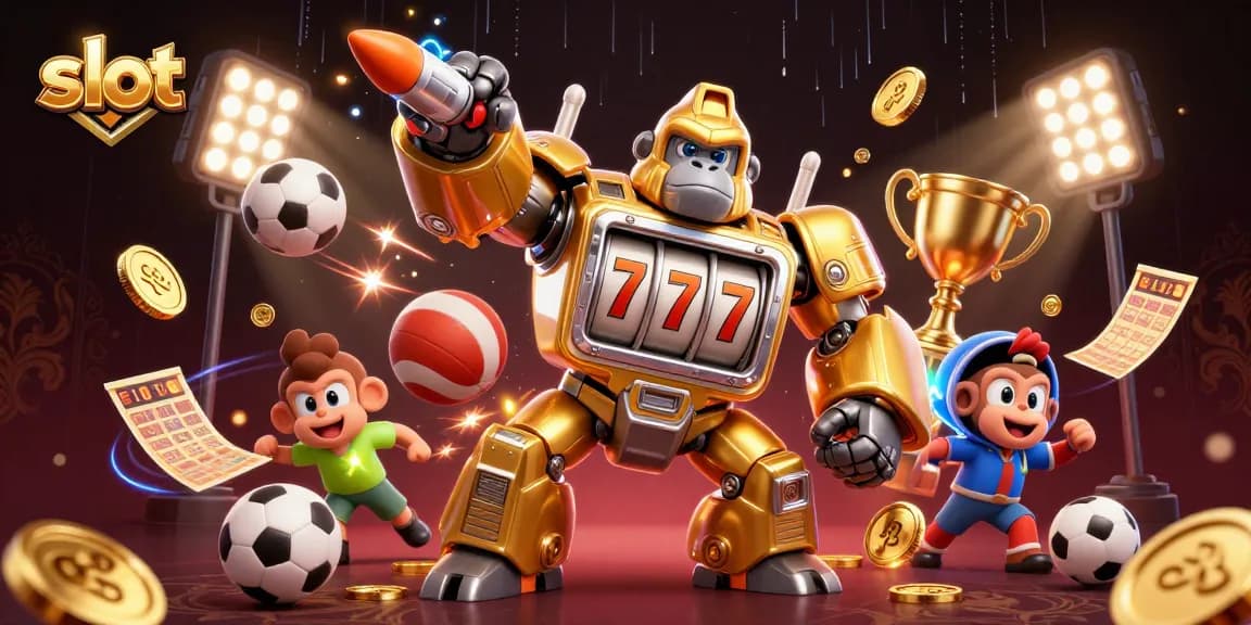 Mainkan slot gacor dengan karakter transformator gorila emas dalam ilustrasi 3D yang menarik.