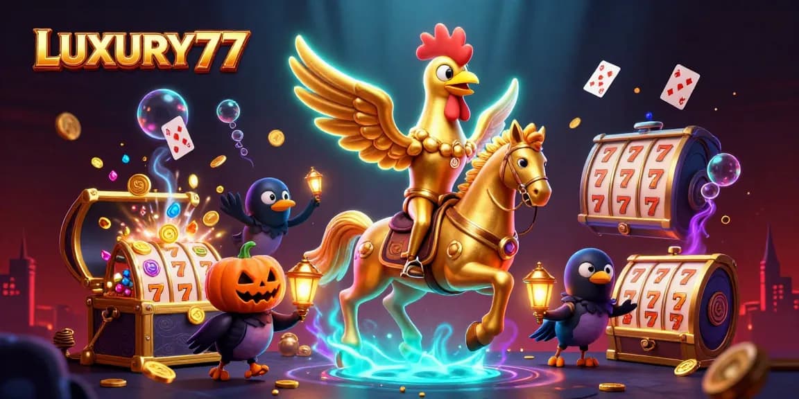 Experience thrilling jackpots at LUXURY77 with a vibrant casino scene and energetic characters.