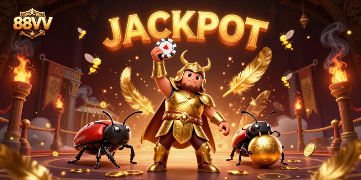 Experience the thrill of 88VV with this vibrant 3D illustration showcasing jackpot excitement and gaming elements.