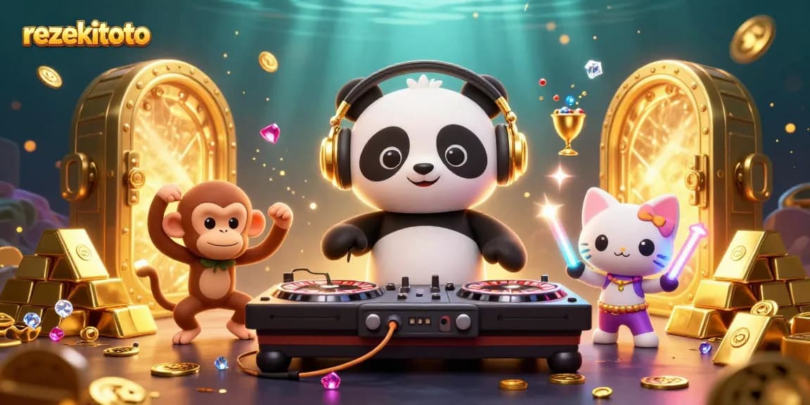 Experience rezekitoto's exciting gameplay with a panda DJ, gem-filled treasures, and vibrant characters!
