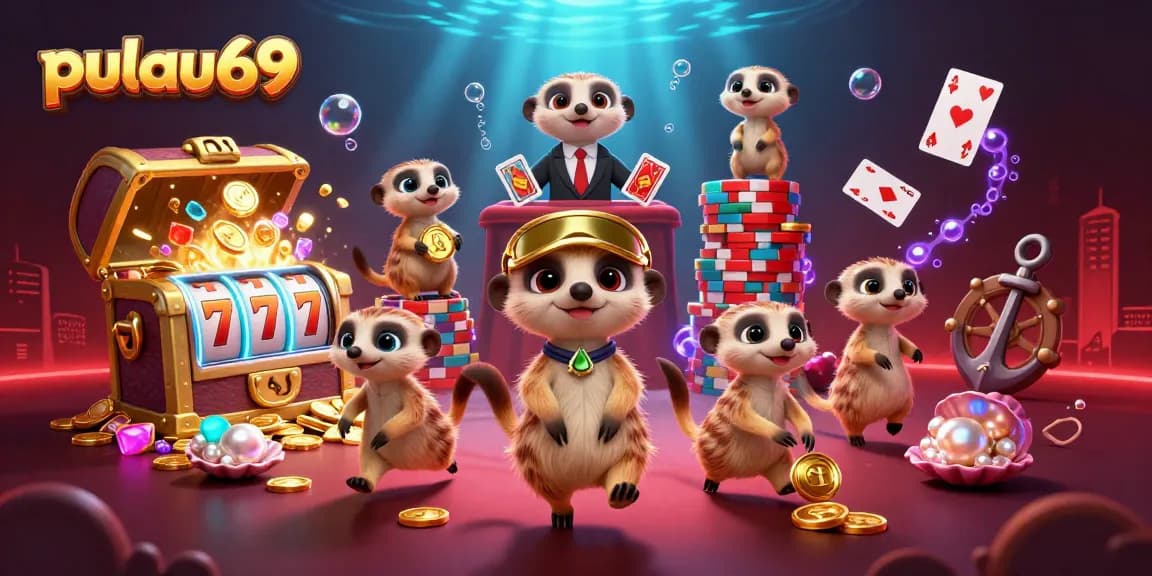 pulau69 showcases thrilling meerkat casino action with vibrant gambling elements and colorful treasures
