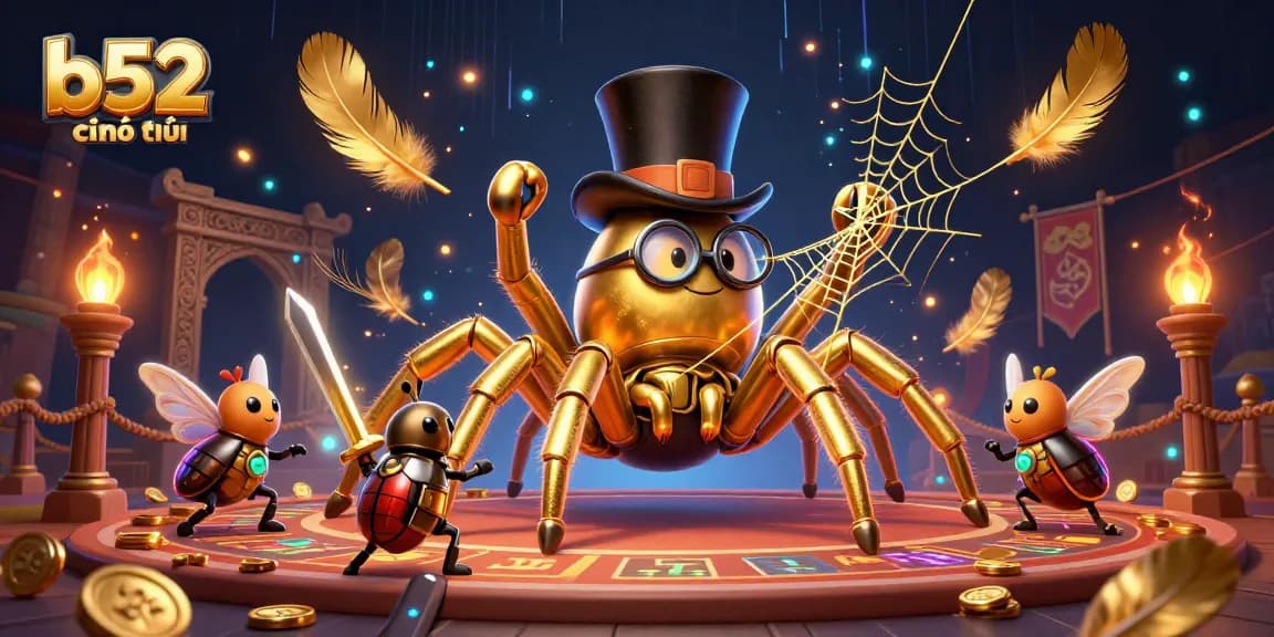 Engage in exciting gameplay at b52 chính thức with a vibrant 3D casino scene showcasing thrilling characters and golden elements.