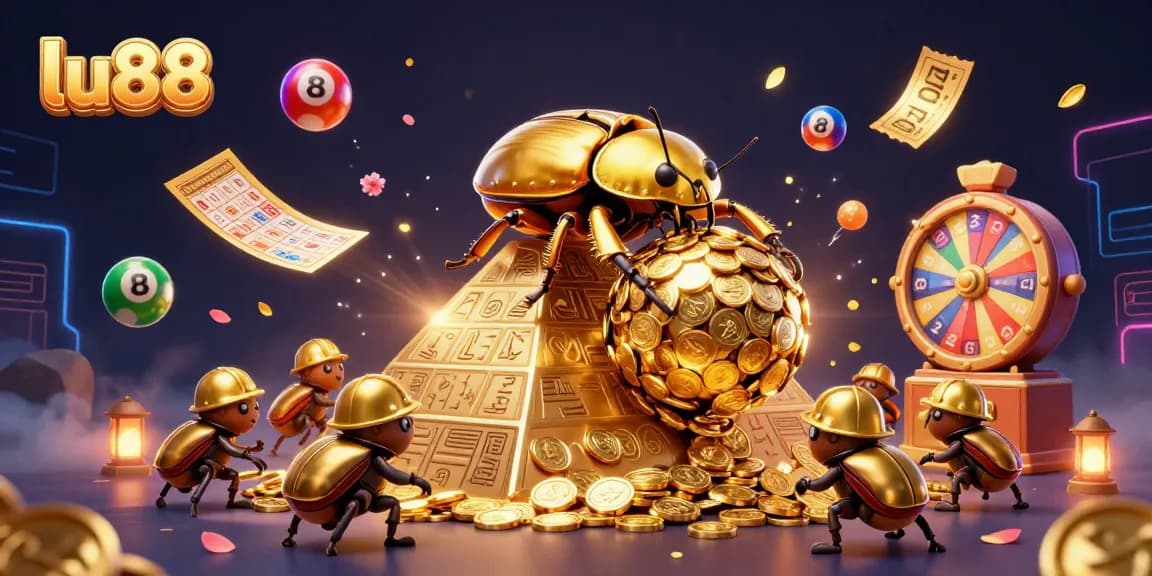 Experience exciting lottery dynamics with lu88 in a vibrant gambling illustration.
