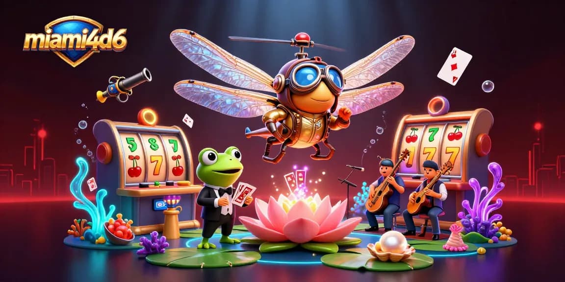 Experience thrilling gameplay at miami4d6 with vibrant casino visuals of slot reels and dynamic characters.