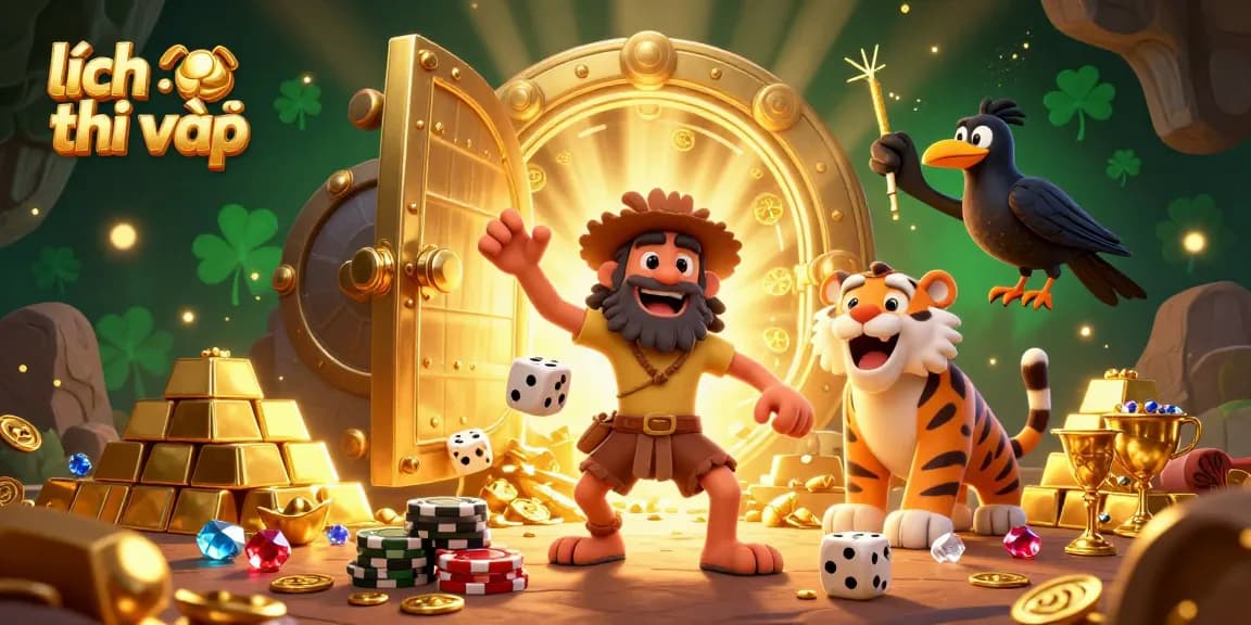 Follow the historic journey of gaming with lịch thi đấu in a vibrant prehistoric casino scene.