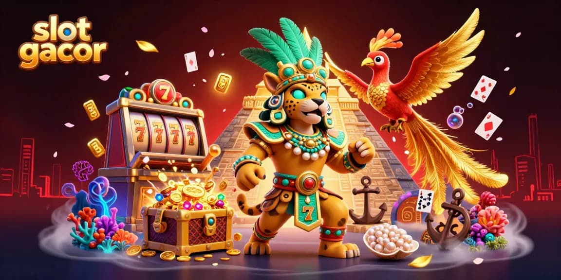 Experience the thrill of slot gacor with this vibrant 3D illustration showcasing action-packed gameplay elements.