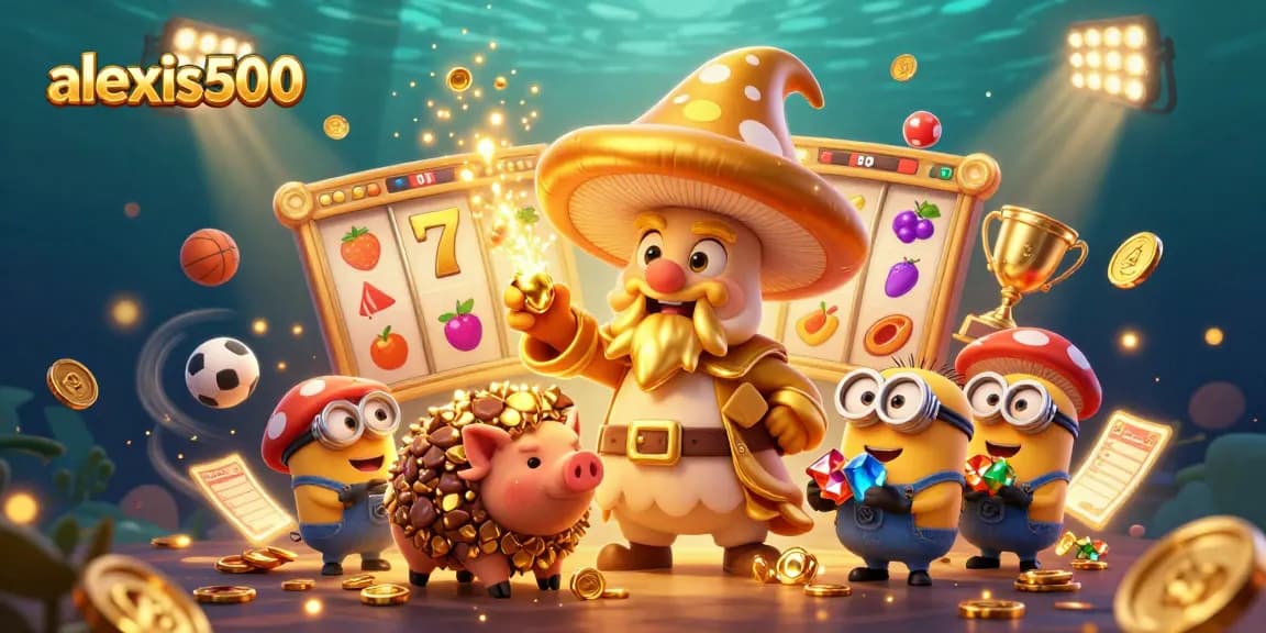 Engage with alexis500's thrilling slot experience featuring a golden mushroom wizard and treasure elements.